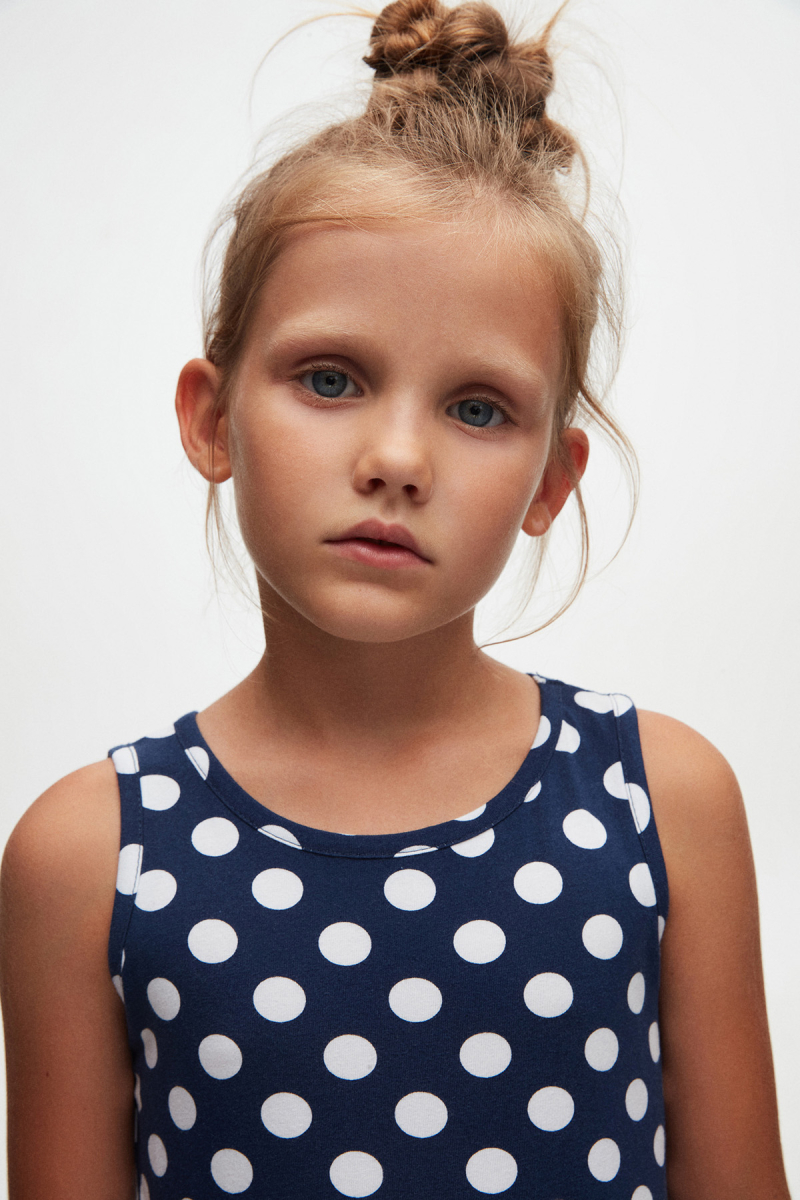 Açık Lacivert Polka-Dot Kız Çocuk Desenli Kolsuz Elbise - 3