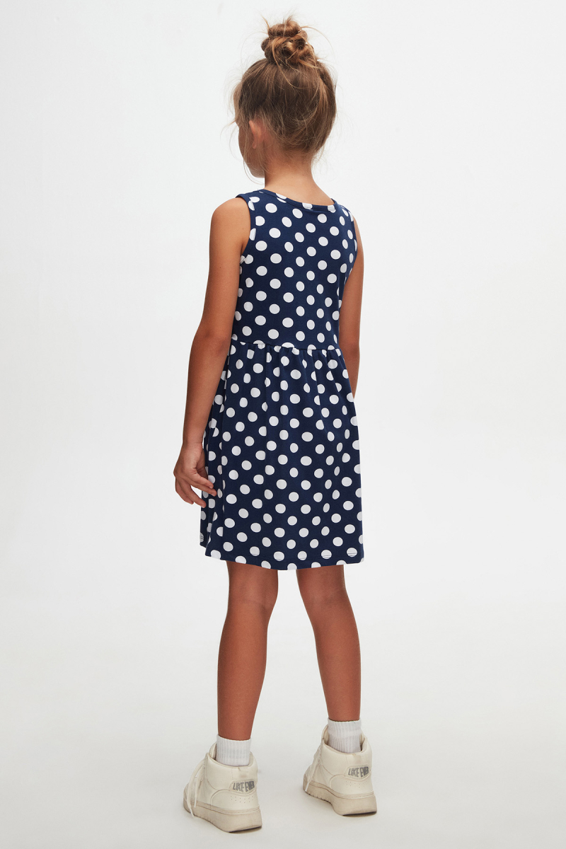 Açık Lacivert Polka-Dot Kız Çocuk Desenli Kolsuz Elbise - 4