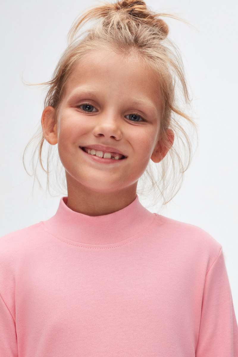 Pembe Basic Kışlık Yarım Balıkçı Yaka Uzun Kollu Kız Çocuk Tişört - 3