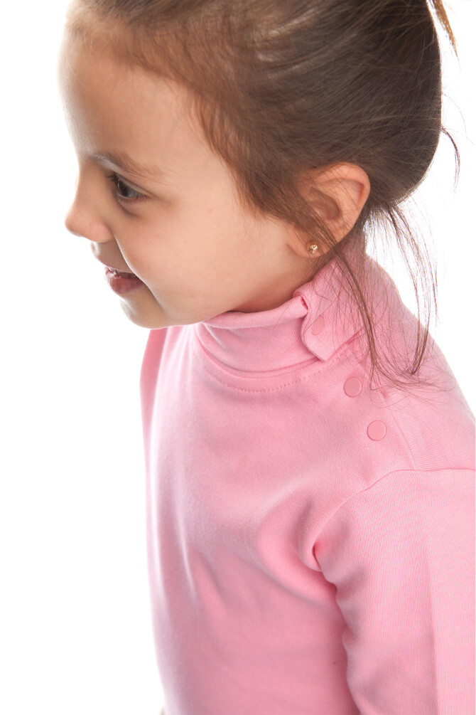 Pembe Basic Kız Çocuk Çıtçıtlı Tam Balıkçı Yaka Şardonlu Kışlık Uzun Kollu Tişört - 3