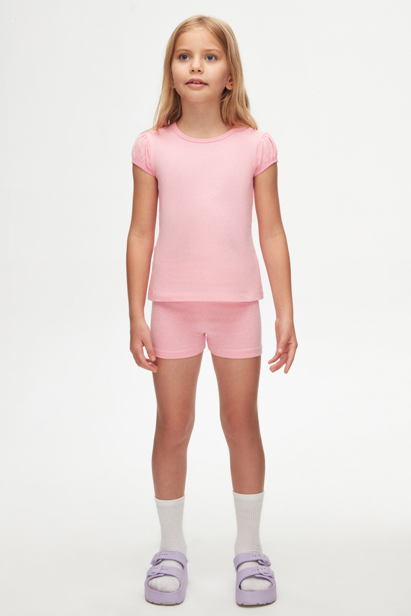 Pembe Basic Kız Çocuk Sıfır Yaka Karpuz Kol Tişört - 1