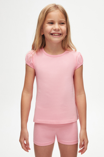 Pembe Basic Kız Çocuk Sıfır Yaka Karpuz Kol Tişört - 2