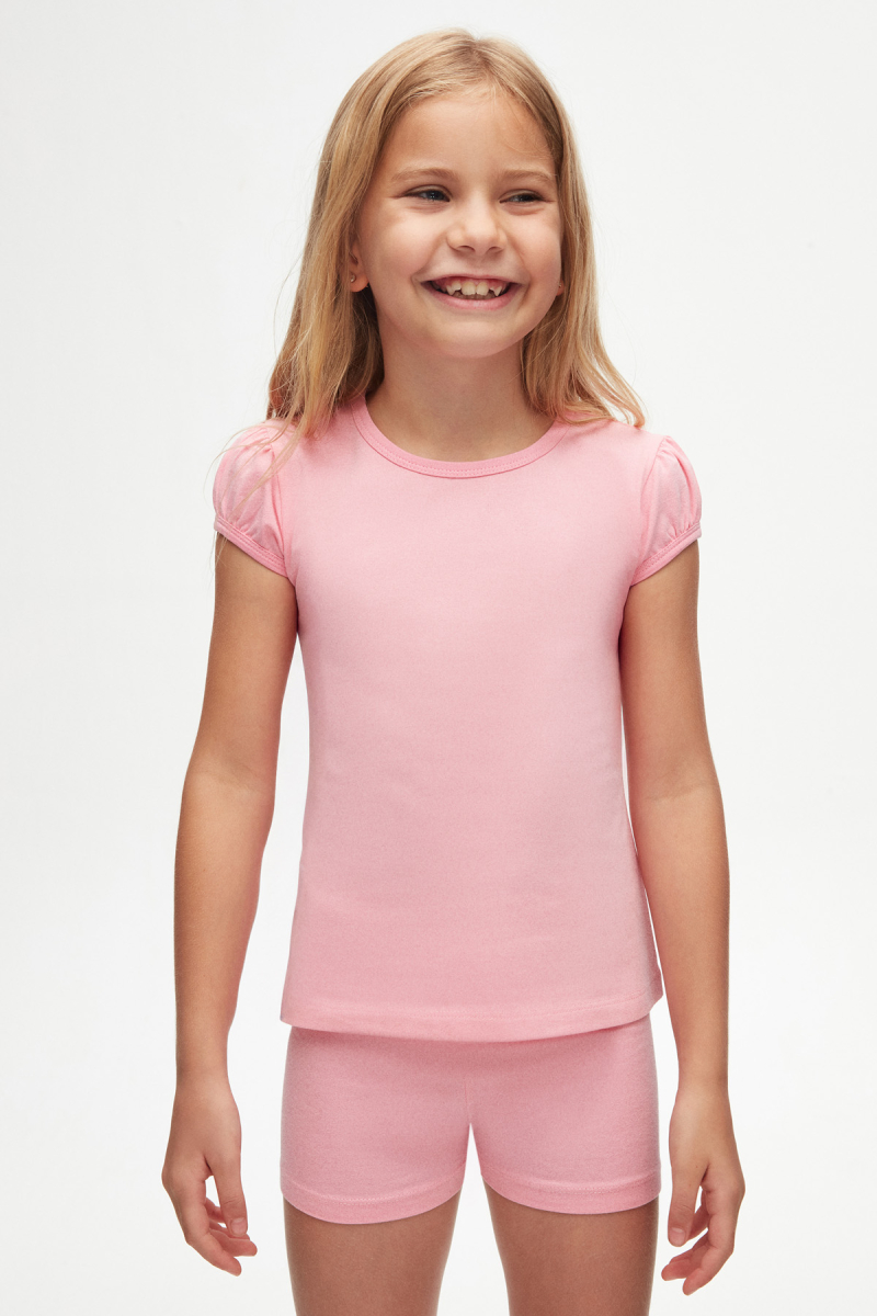 Pembe Basic Kız Çocuk Sıfır Yaka Karpuz Kol Tişört - 2