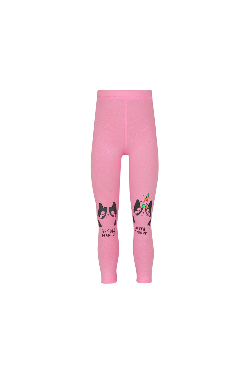 Pembe Make UP Kedi Baskılı Kız Çocuk Mevsimlik Tayt - 1