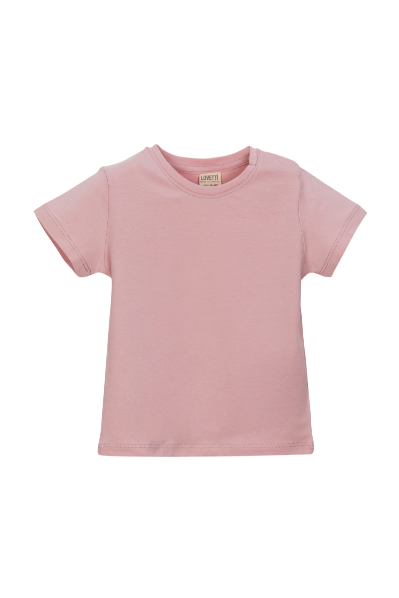 Pudra Pembe Basic Unisex Bebek Çıtçıtlı Sıfır Yaka Kısa Kollu Tişört - 1
