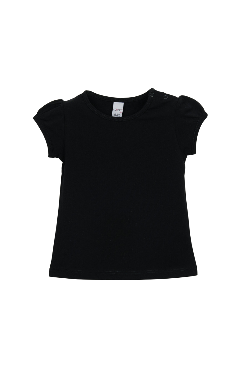 Siyah Basic Kız Bebek Çıtçıtlı Sıfır Yaka Karpuz Kol Tişört - 1