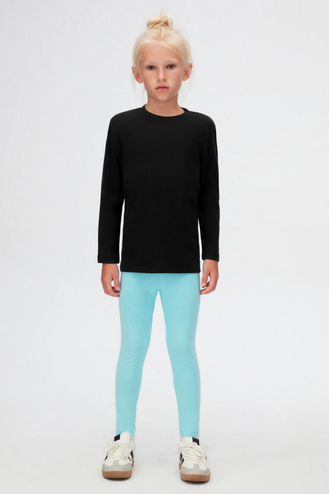Siyah Basic Unisex Çocuk Kışlık Sıfır Yaka Uzun Kollu Tişört - 1