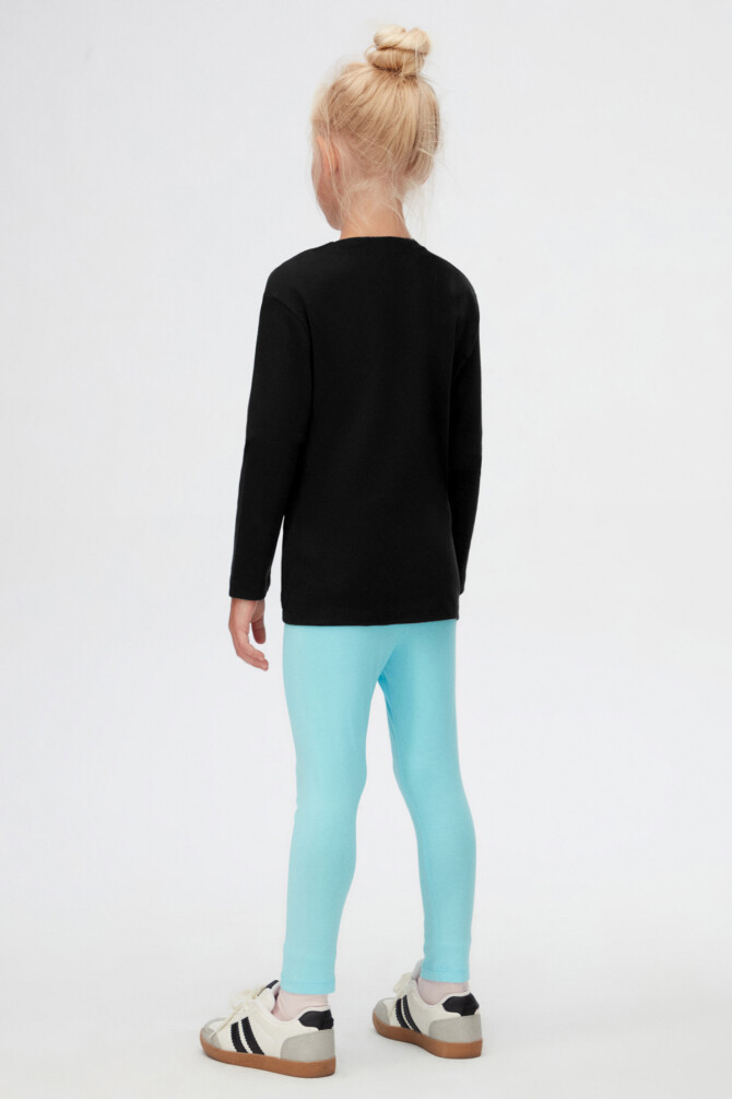 Siyah Basic Unisex Çocuk Kışlık Sıfır Yaka Uzun Kollu Tişört - 4