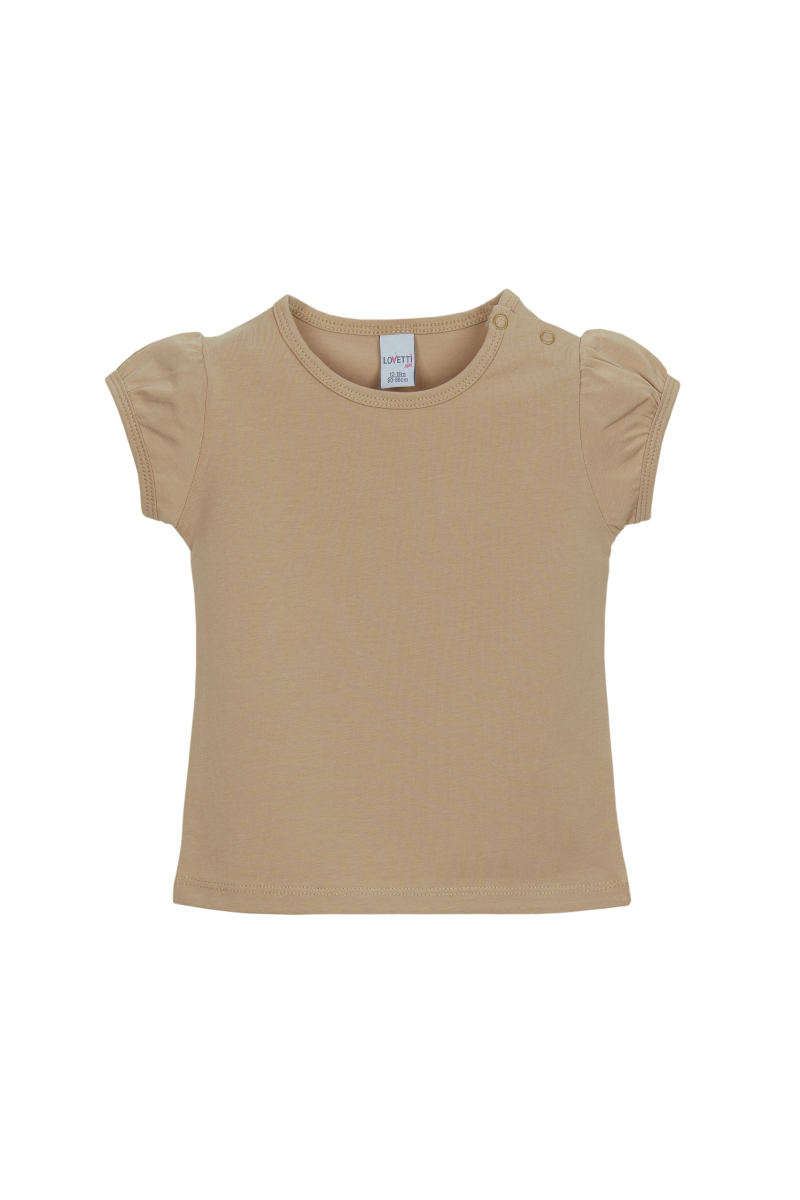 Sütlü Kahve Basic Kız Bebek Çıtçıtlı Sıfır Yaka Karpuz Kol Tişört - 1