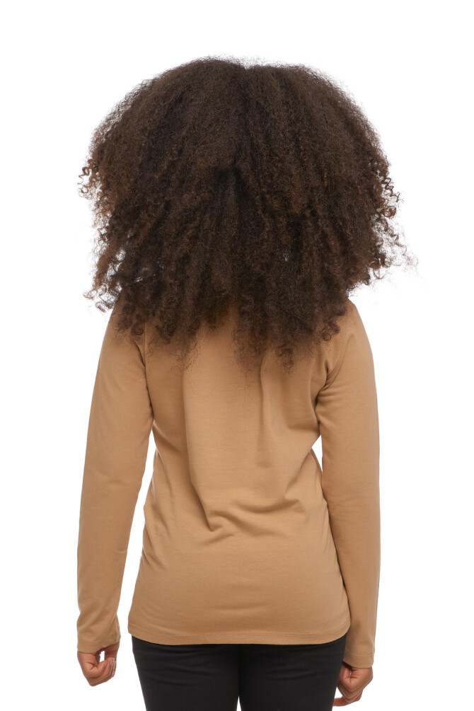 Sütlü Kahve Basic Unisex Çocuk Mevsimlik Sıfır Yaka Uzun Kollu Tişört - 3
