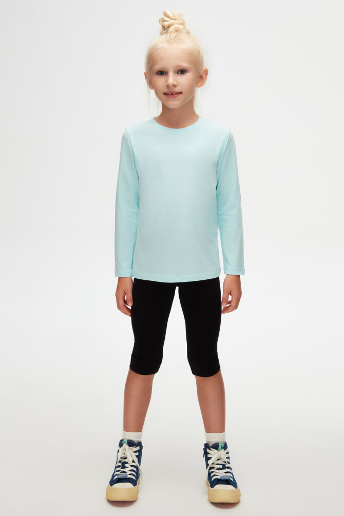 Uçuk Turkuaz Basic Unisex Çocuk Mevsimlik Sıfır Yaka Uzun Kollu Tişört - 1