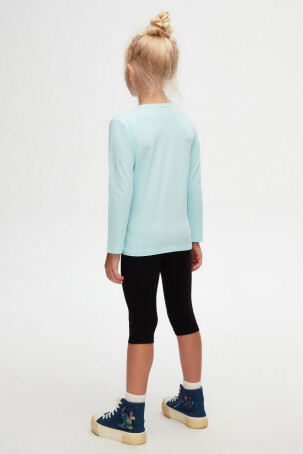 Uçuk Turkuaz Basic Unisex Çocuk Mevsimlik Sıfır Yaka Uzun Kollu Tişört - 4