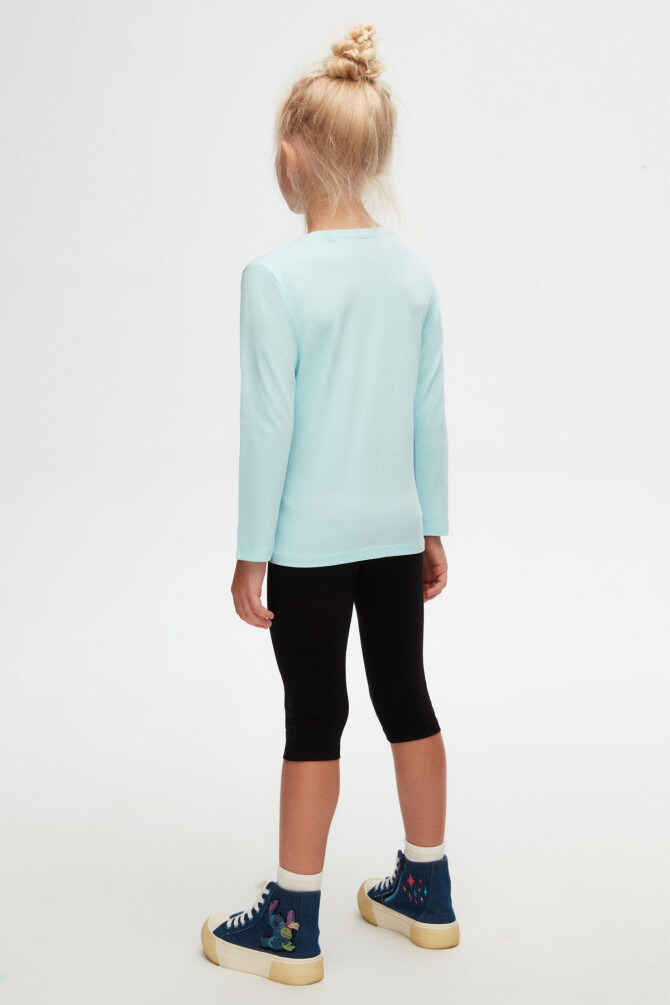 Uçuk Turkuaz Basic Unisex Çocuk Mevsimlik Sıfır Yaka Uzun Kollu Tişört - 4